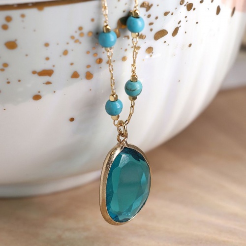 Golden Turquoise Bead Necklace with Turquoise Crystal Necklace by Peace of Mind